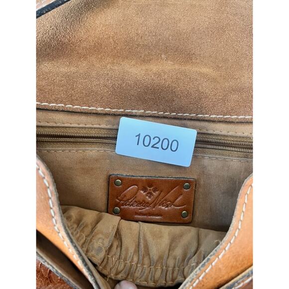 Patricia Nash Barcellona Saddle Bag Burnished Tooled Italian Brown Leather - Picture 9 of 11